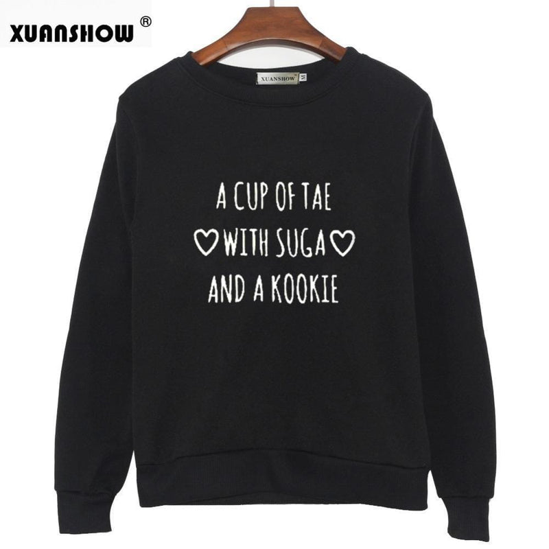 XUANSHOW Fashion Sweatshirts 2018 Autumn Long Sleeve BTS A Cup Of Tae With Suga Printed Pullovers Women's Fleece Sweatshirt XXL