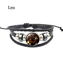 XUSHUI XJ Zodiac Glass Metal Buckle Charm Bracelet Women Fashion Constellation Jewelry Black Weave Multilayer Leather Bracelet
