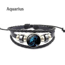XUSHUI XJ Zodiac Glass Metal Buckle Charm Bracelet Women Fashion Constellation Jewelry Black Weave Multilayer Leather Bracelet