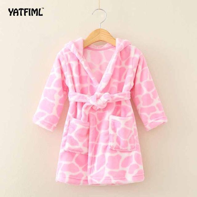 YATFIML 2017New Soft Children's Robes for 2-6Yrs Baby Kids Pajamas Boys Girls Cartoon Sleepwear Bathrobes Kids Hooded Baby Robes