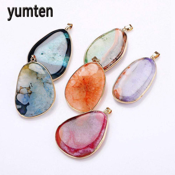 Yumten Natural Gemstone Pendant Necklace Stone Power Crystal Statement Pendentif Jewelry Ribbon Women Long Necklace Colgantes