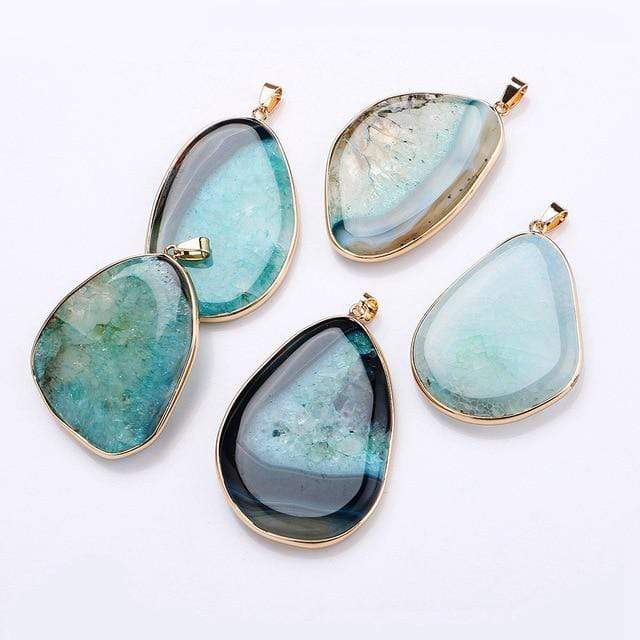 Yumten Natural Gemstone Pendant Necklace Stone Power Crystal Statement Pendentif Jewelry Ribbon Women Long Necklace Colgantes