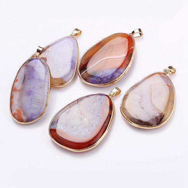 Yumten Natural Gemstone Pendant Necklace Stone Power Crystal Statement Pendentif Jewelry Ribbon Women Long Necklace Colgantes