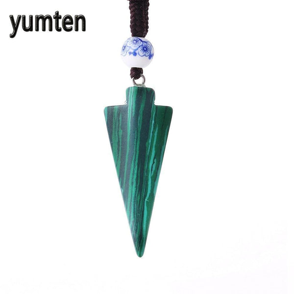 Yumten Natural Stone Arrow Pendant Rope Chain Necklace Crystal Jewelry Choker Rhinestone Malachite Tiger Eye Opal Ketting Quartz