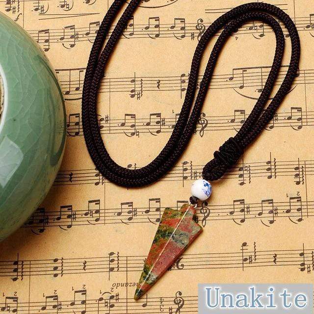 Yumten Natural Stone Arrow Pendant Rope Chain Necklace Crystal Jewelry Choker Rhinestone Malachite Tiger Eye Opal Ketting Quartz