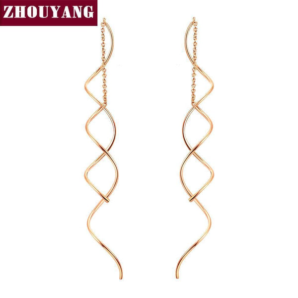 ZHOUYANG Top Quality Simple Spiral Ear Line Rose Gold Color Fashion Earrings Jewelry Wholesale ZYE243 ZYE319-Rose Gold-JadeMoghul Inc.